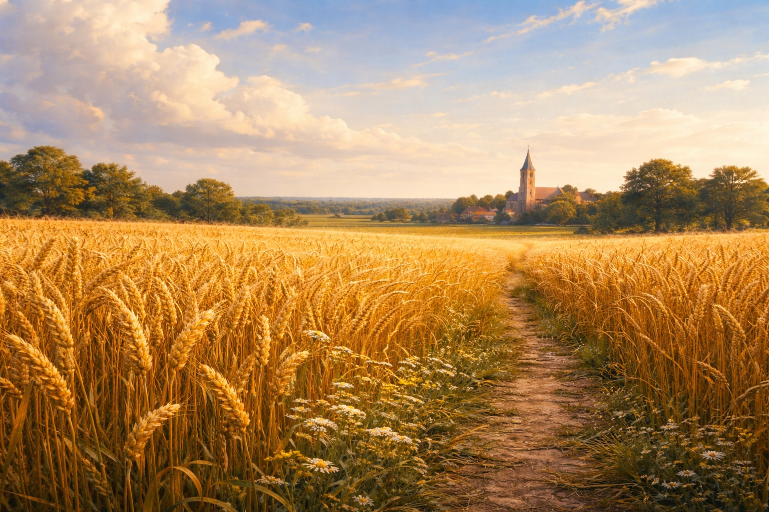 A wheat field under open sky — the image of growth and patient waiting